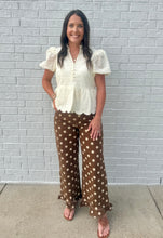 Load image into Gallery viewer, Brown Polka Dot Ruffled Pants

