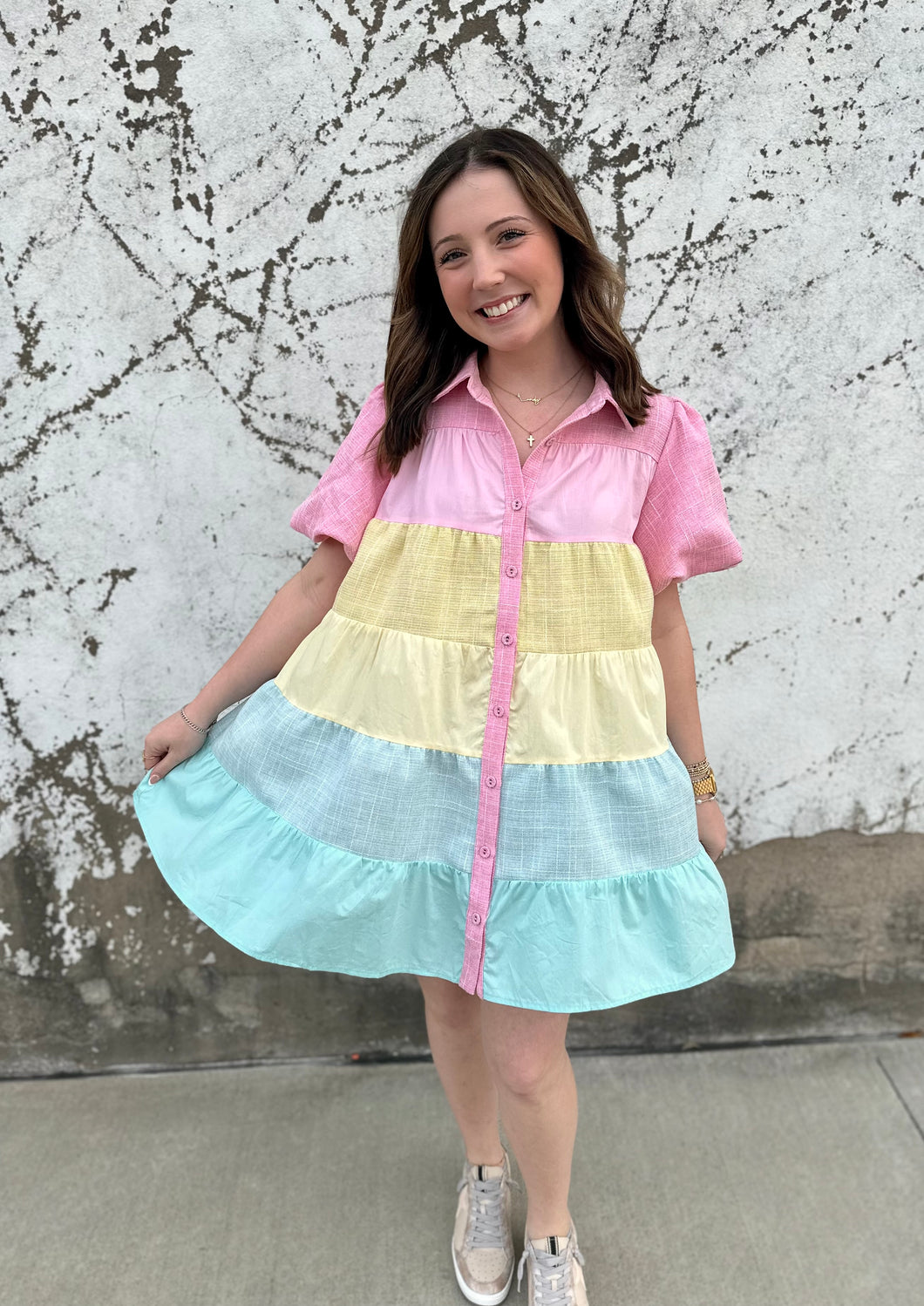 Tweed & Poplin Color Block Dress