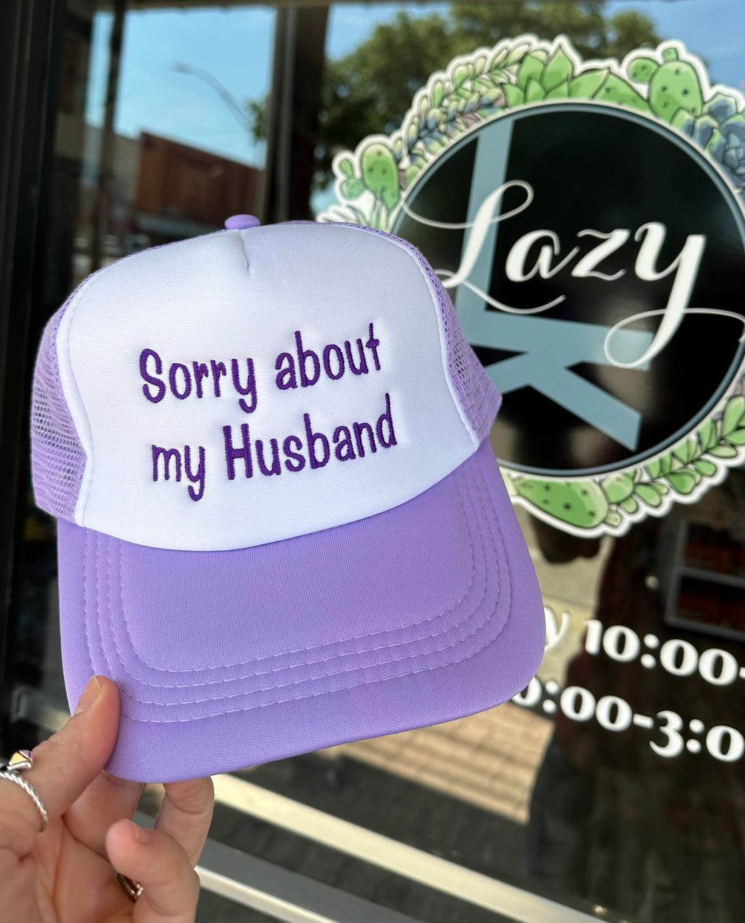 Sorry About My Husband Purple Trucker Hat