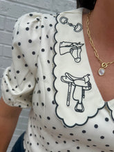 Load image into Gallery viewer, Ponies &amp; Polka Dot Embroidered Blouse
