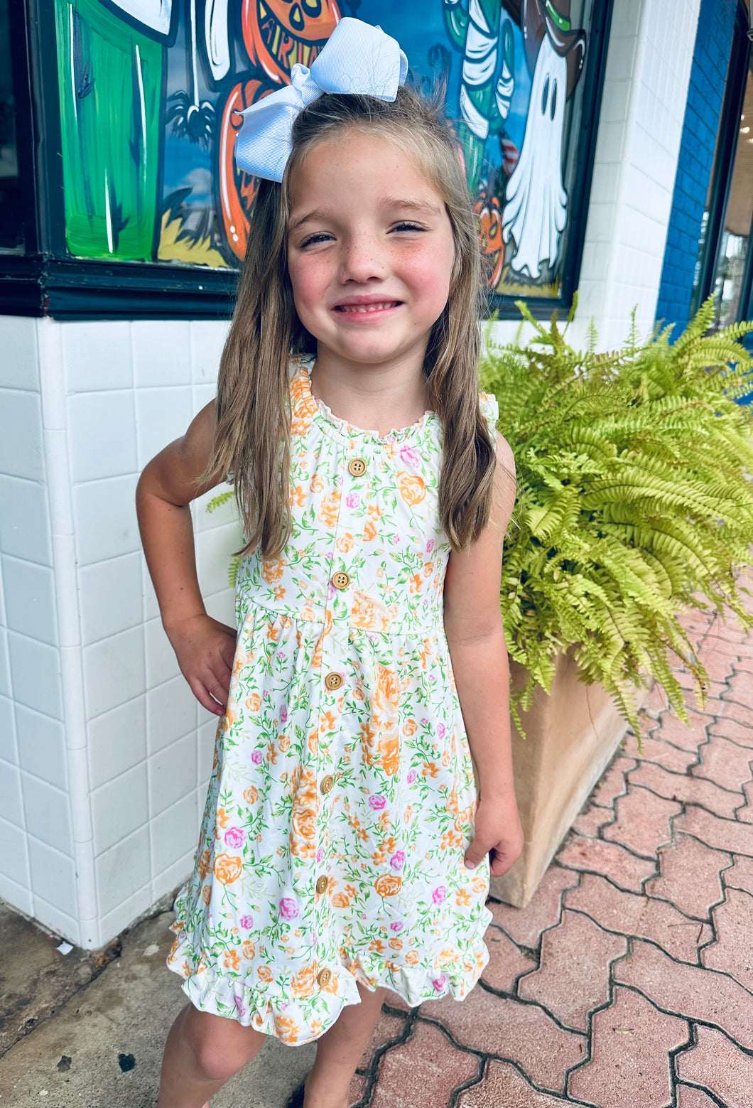 Orange Floral Button Dress