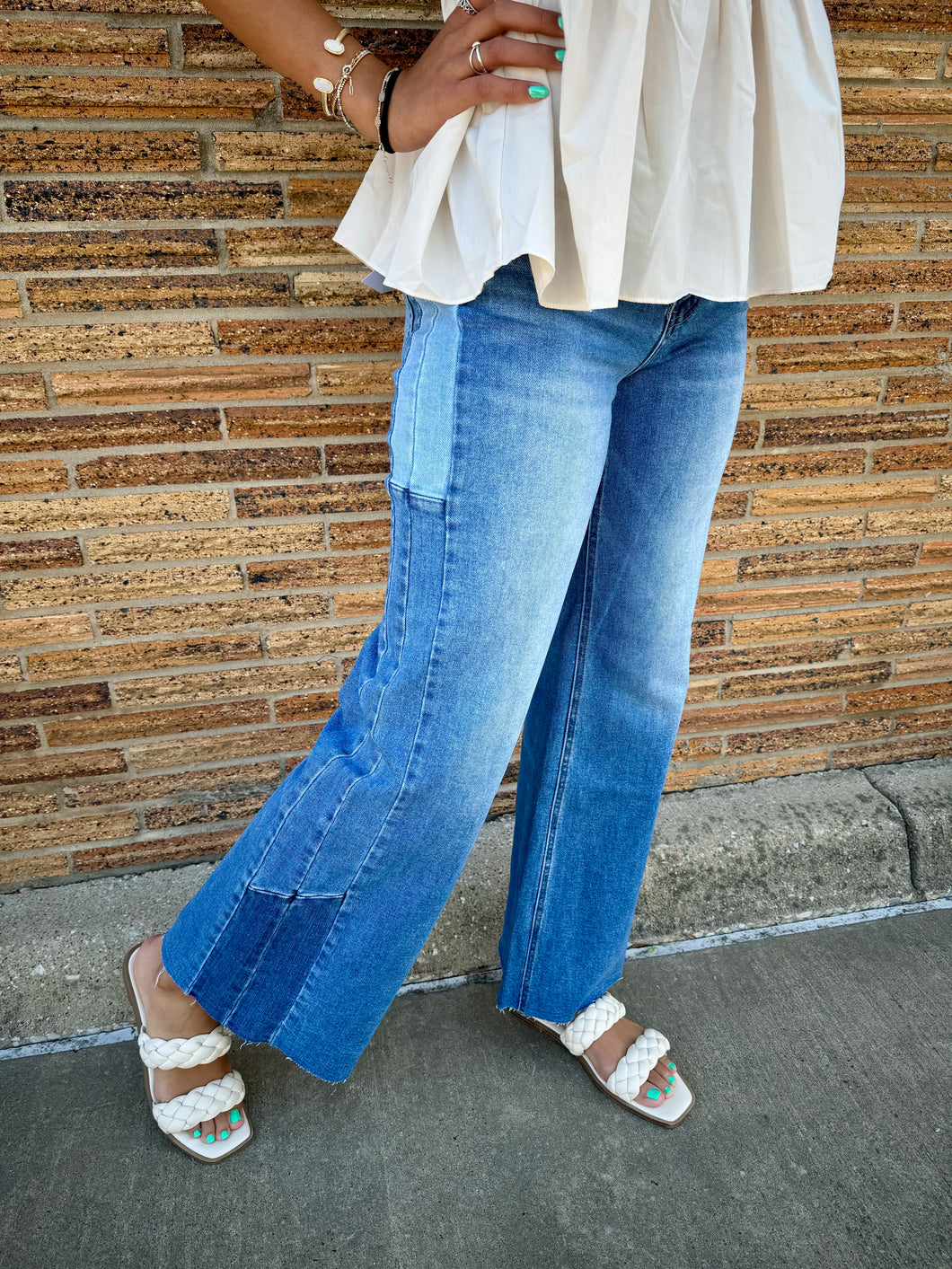 Vervet | Wide Leg Patch Lined Denim