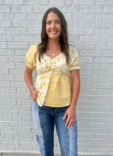 Load image into Gallery viewer, Rose &amp; Gingham Sweetheart Blouse - Misty Marigold
