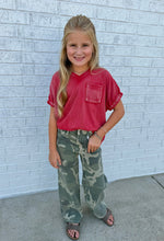 Load image into Gallery viewer, Hayden | Girls Red Garment Washed V-Neck T-Shirt
