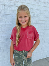 Load image into Gallery viewer, Hayden | Girls Red Garment Washed V-Neck T-Shirt
