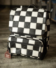 Load image into Gallery viewer, Black &amp; White Leather Checkered Backpack
