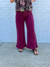 Load image into Gallery viewer, Sangria Mineral Washed Ruffle Hem Pants

