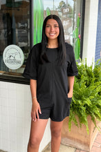 Load image into Gallery viewer, Black Tshirt Romper | V Back
