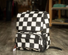 Load image into Gallery viewer, Black &amp; White Leather Checkered Backpack
