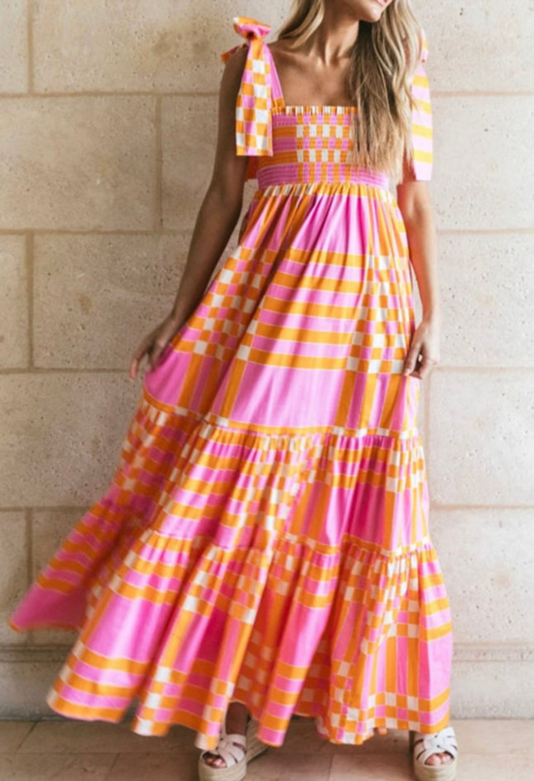 Pink & Orange Checkered Dress