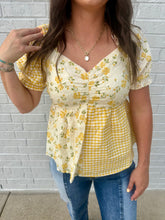 Load image into Gallery viewer, Rose &amp; Gingham Sweetheart Blouse - Misty Marigold
