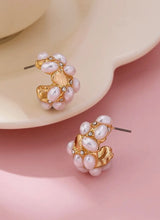 Load image into Gallery viewer, Pearl Cluster Half Hoop Earrings | Gold
