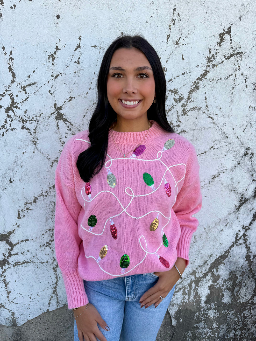 Payton Pink Christmas Light Sweater
