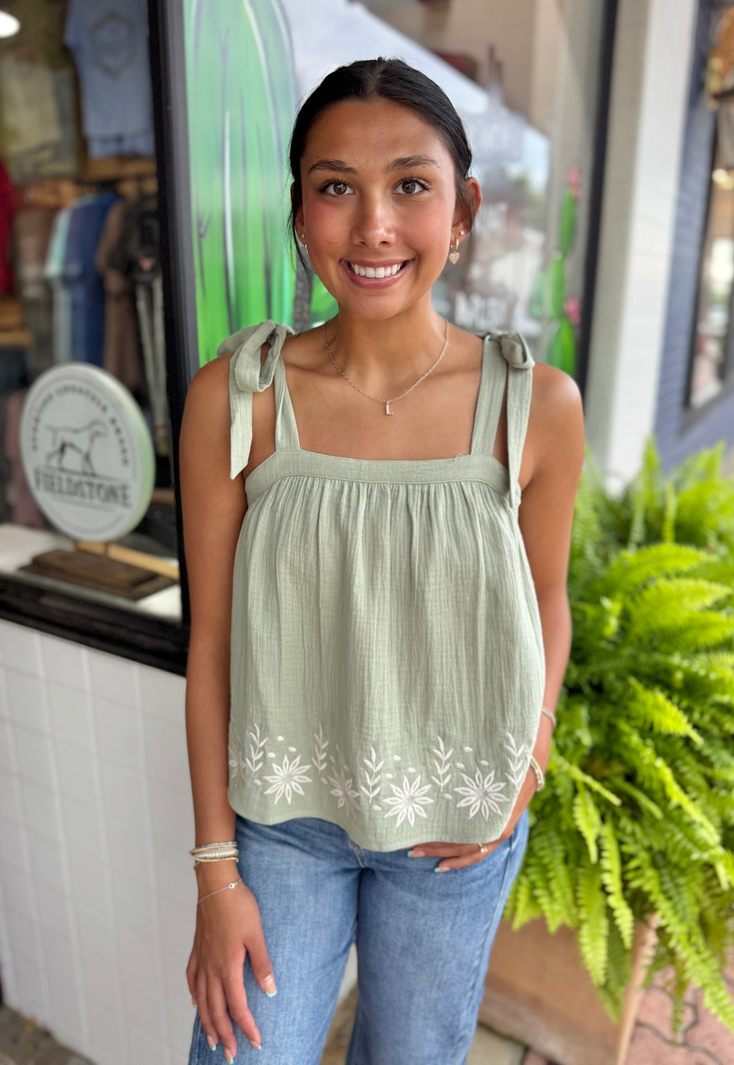 Sage Bow Strap Tank