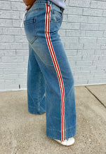 Load image into Gallery viewer, Red &amp; White Side Striped Wide Leg Pants
