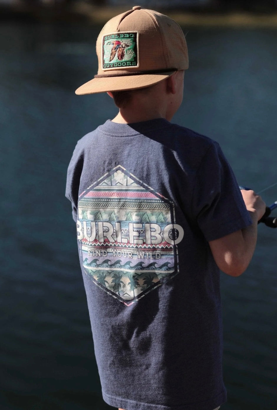 Burlebo Youth Palms & Fins Shirt | Heather Navy