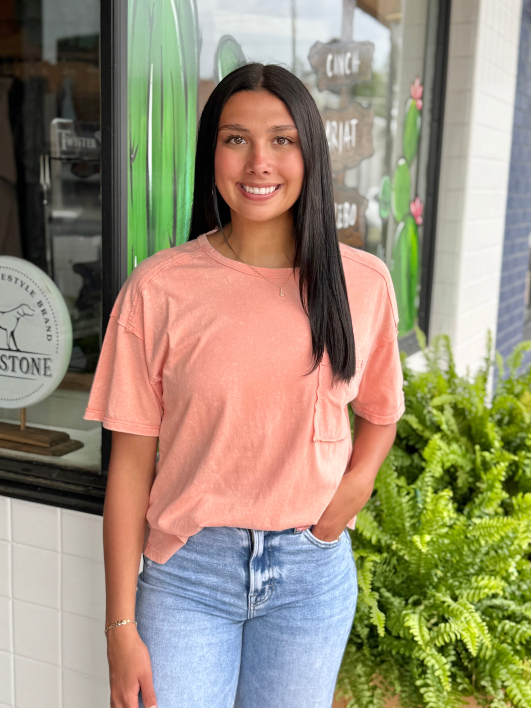 Basic Acid Round Neck | Peach