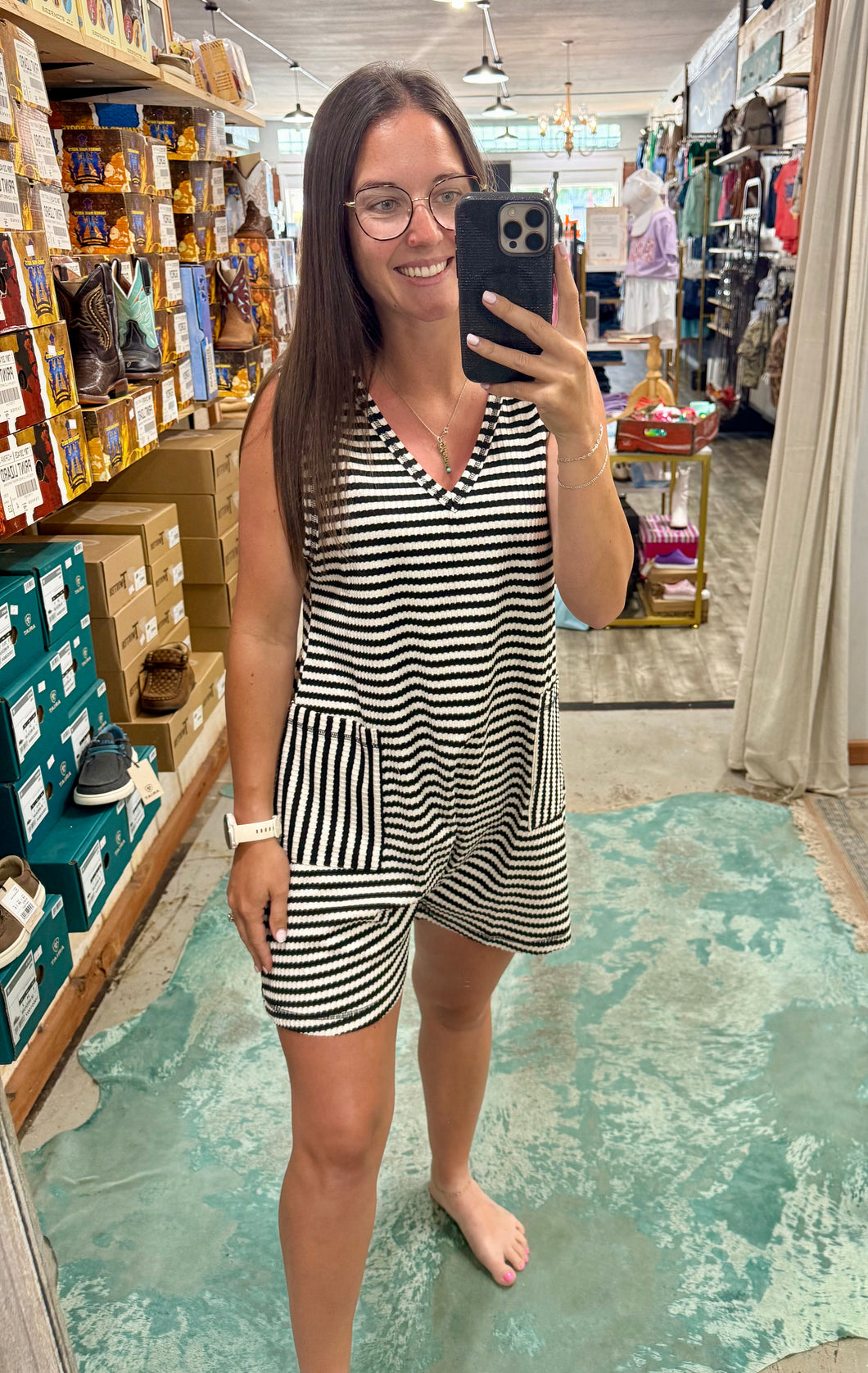 Ribbed Tank Romper | Oat & Black