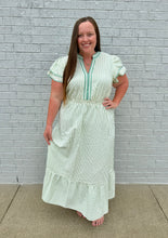 Load image into Gallery viewer, White &amp; Green Stripe V- Neck Dress Reg &amp; Plus
