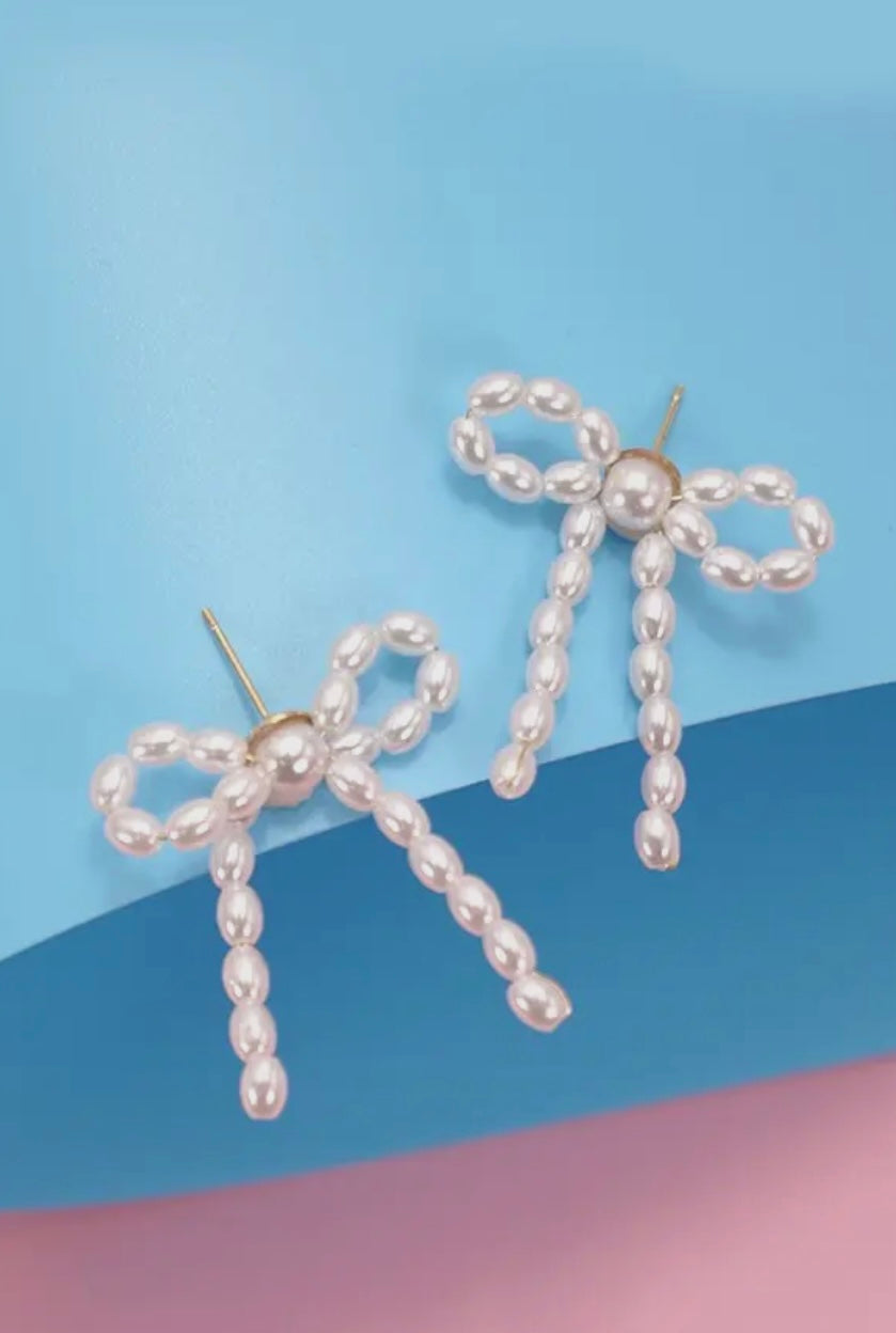 Pearl Bow Ribbon Earrings