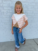 Load image into Gallery viewer, Hayden | Girls Print &amp; Taupe Overstitch T-Shirt
