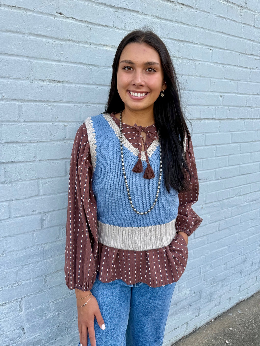 Dusty Blue & Oat Cropped Vest