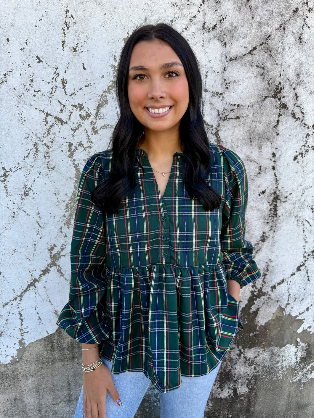 Hunter Green Plaid Top