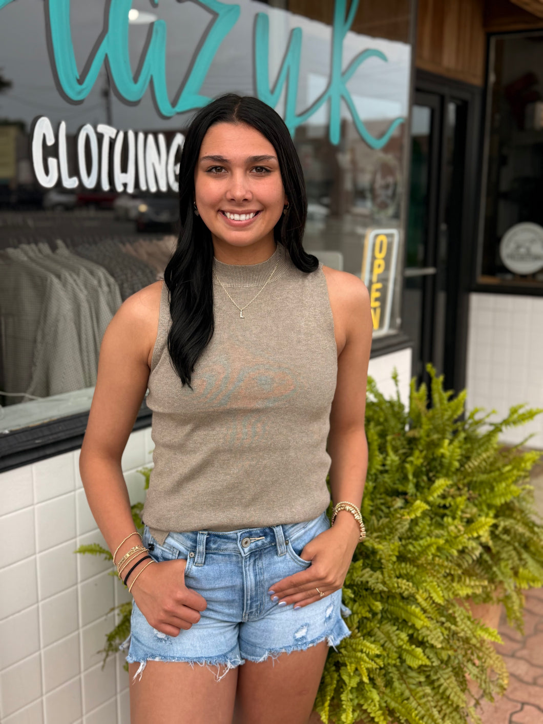 Oatmeal Mock Neck Tank