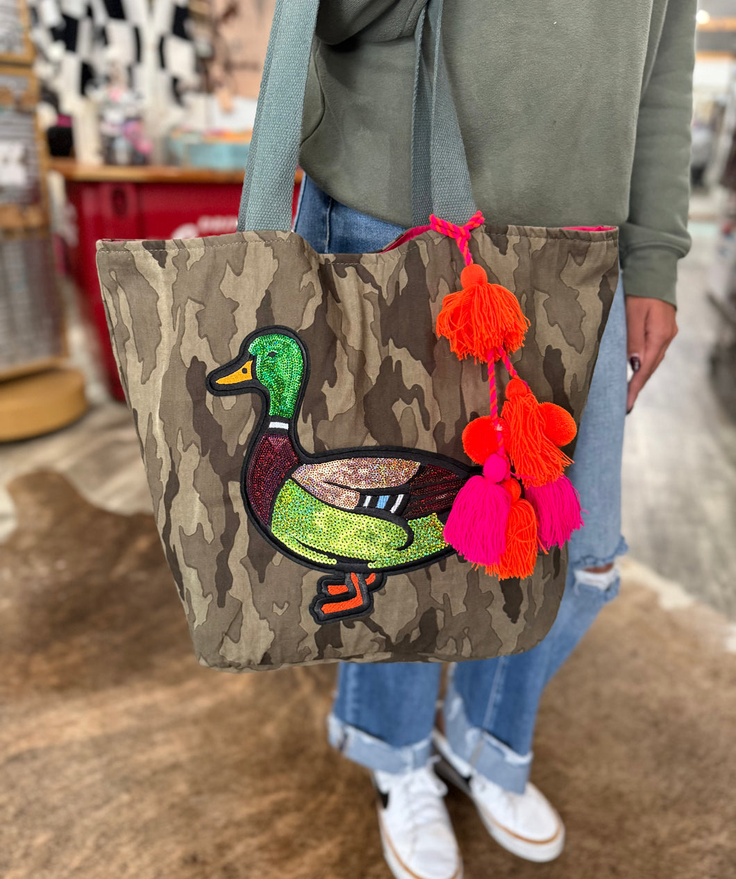 Mallard Camo Pom Tote Bag XL