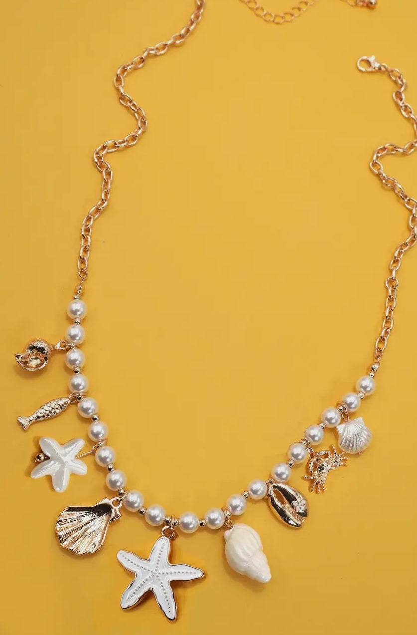 Charm Pearl Necklace | Seashell Starfish Crab Fish