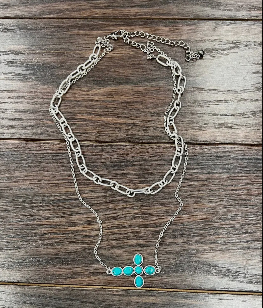 Handmade Sideways Cross Turquoise Necklace