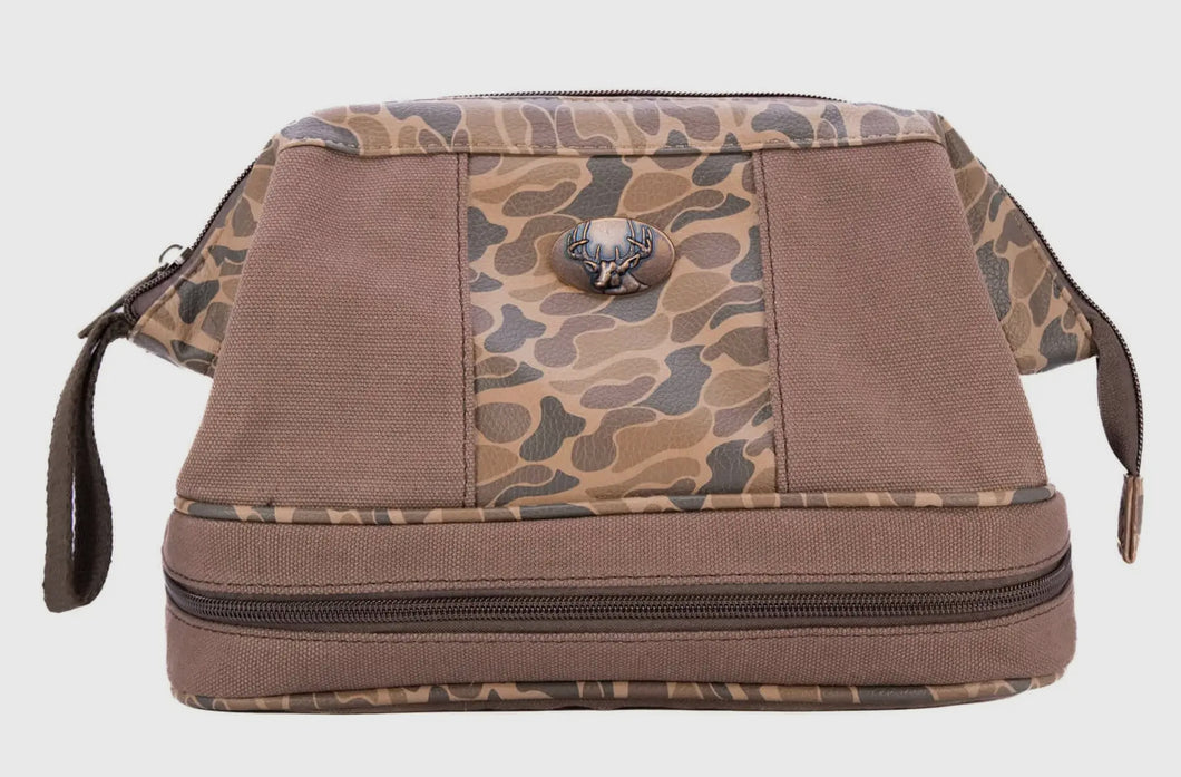 Buck Brown Canvas/ Old School Camo Toiletry Bag