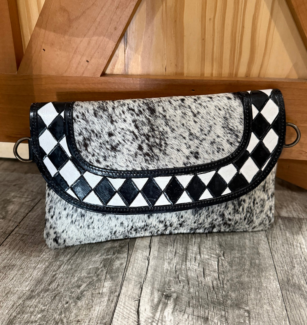 BLK Tooled Checkered & Hide Crossbody MD