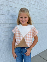 Load image into Gallery viewer, Hayden | Girls Print &amp; Taupe Overstitch T-Shirt
