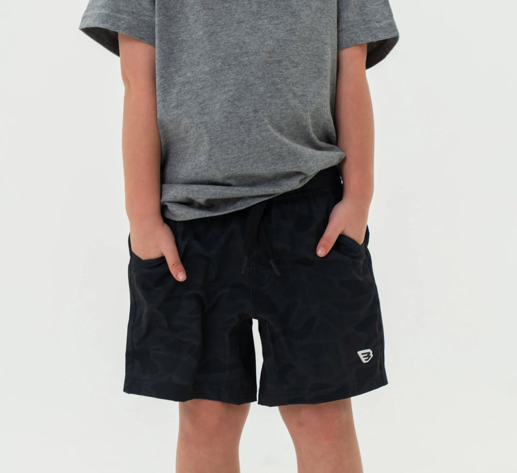 Burlebo | YOUTH Black Camo Athletic Shorts
