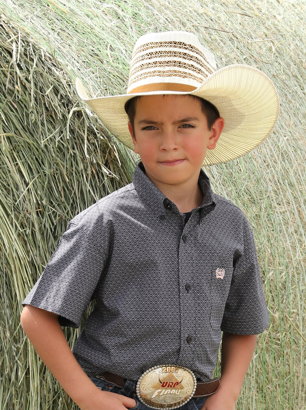 Cinch | Boys Grey Geo Print S/S Button Up