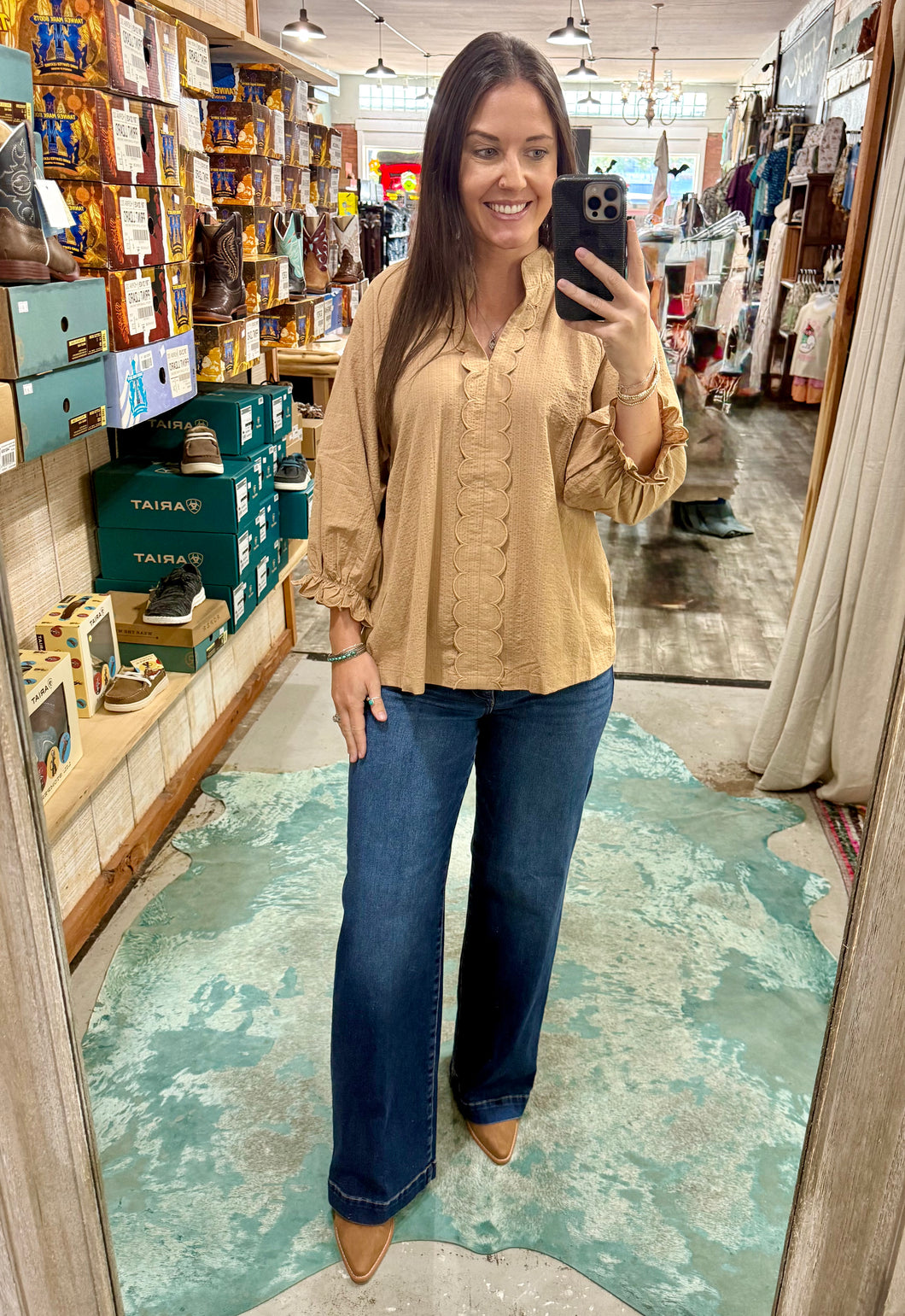 Latte Scalloped Blouse