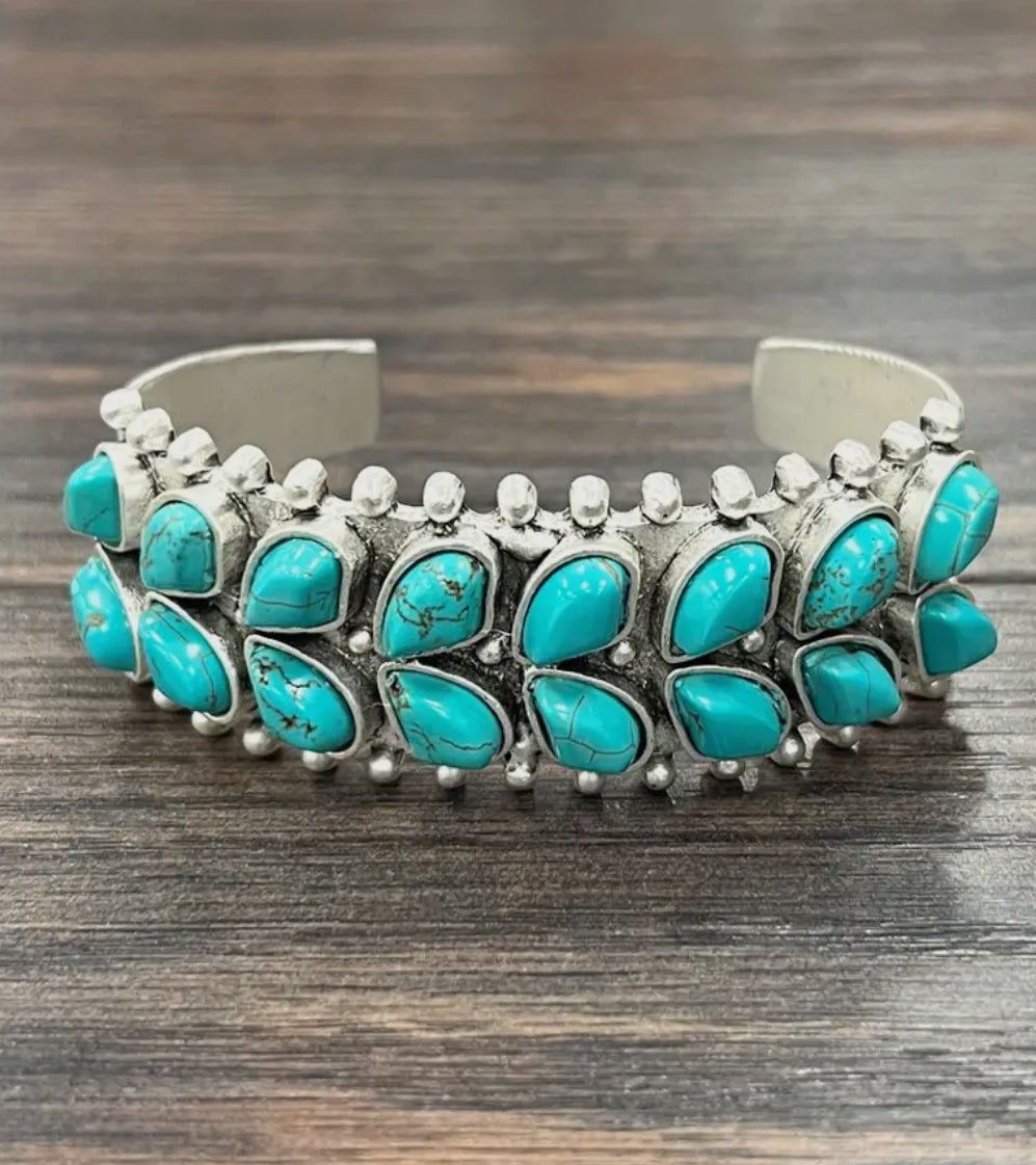 Navajo Turquoise Cluster Cuff Bracelet