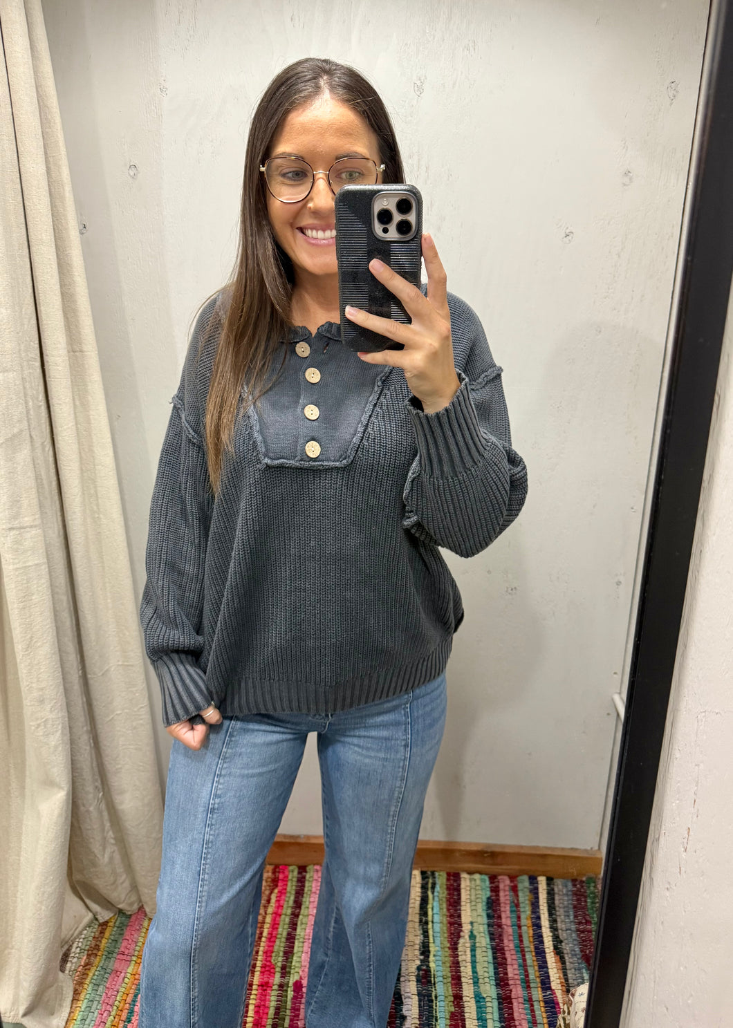 Chunky Knit Half Button Pullover