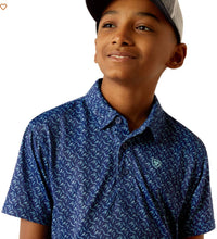 Load image into Gallery viewer, Ariat | Boys All Over S/S Polo Blue Depths
