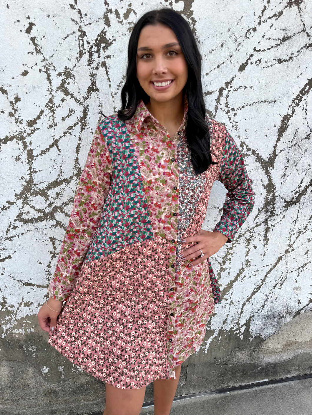 Corduroy Floral Patchwork Dress