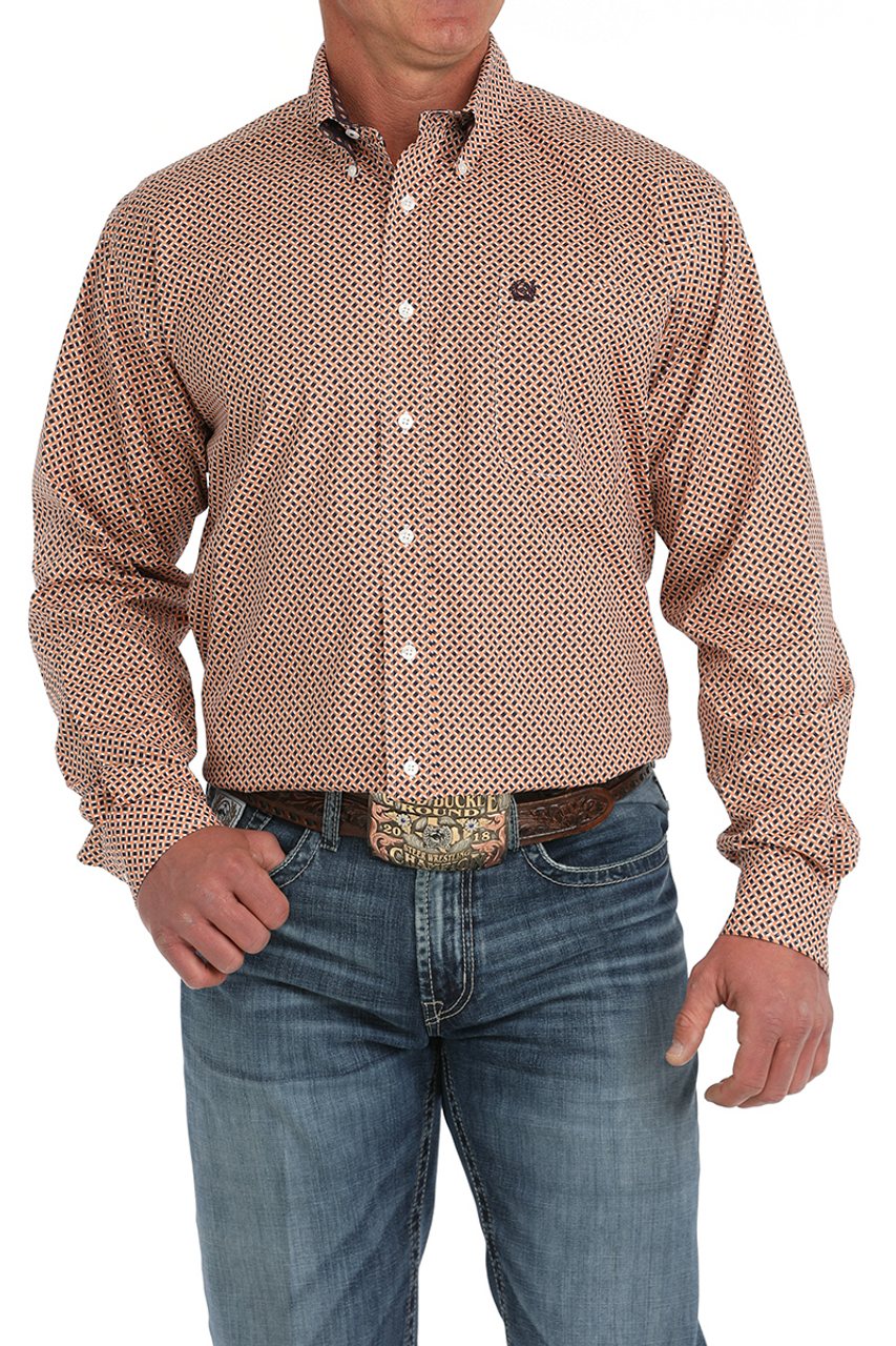 Cinch | Men’s Geo Print Button Down - Coral