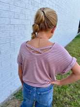 Load image into Gallery viewer, Hayden | Girls Ribbed Stripe Cross Back T-Shirt

