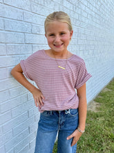 Load image into Gallery viewer, Hayden | Girls Ribbed Stripe Cross Back T-Shirt
