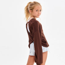 Load image into Gallery viewer, Girls Brown LS Knite Open Back Waffle Top
