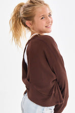 Load image into Gallery viewer, Girls Brown LS Knite Open Back Waffle Top
