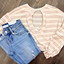 Load image into Gallery viewer, Good Girl | Taupe Striped Open Back Brushed Knit Top
