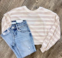 Load image into Gallery viewer, Good Girl | Taupe Striped Open Back Brushed Knit Top
