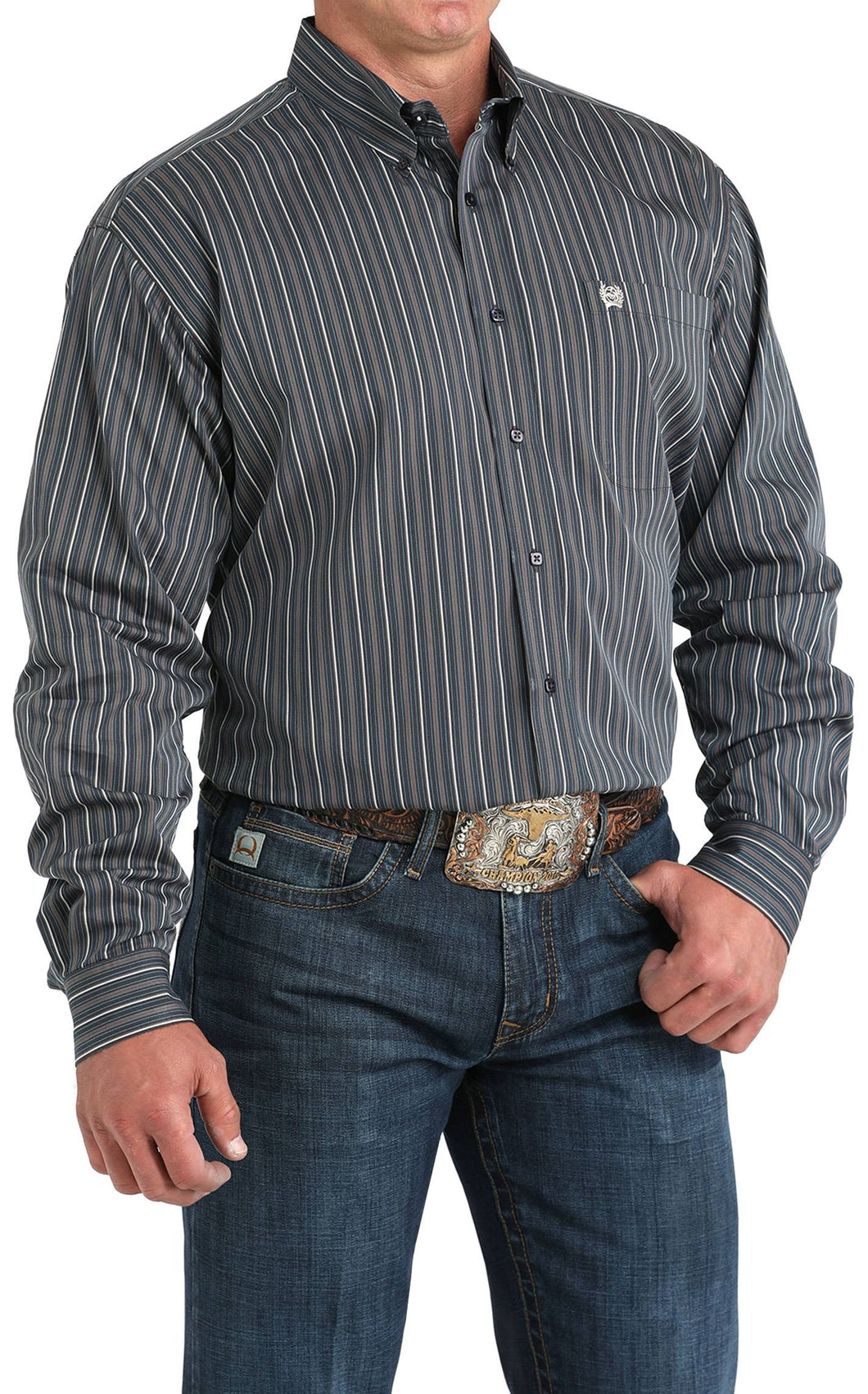 Cinch | L/S Charcoal Blue Stripe Button Down