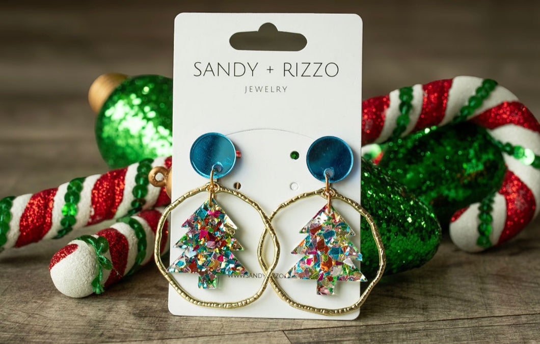 Blue Confetti Tree In A Gold Hoop